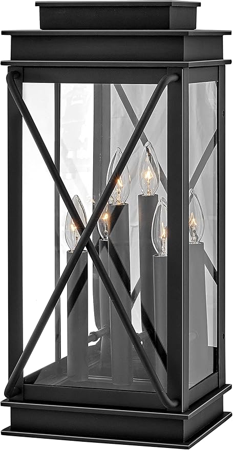 Hinkley Montecito Large Wall Mount Outdoor Lantern - 3-Light, Aluminum, Clear Glass - Museum Black Finish