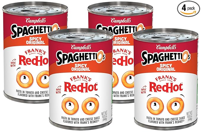 SpaghettiOs Spicy Original made with Frank's RedHot, Canned Pasta, 15.8 OZ Can (Pack of 4)