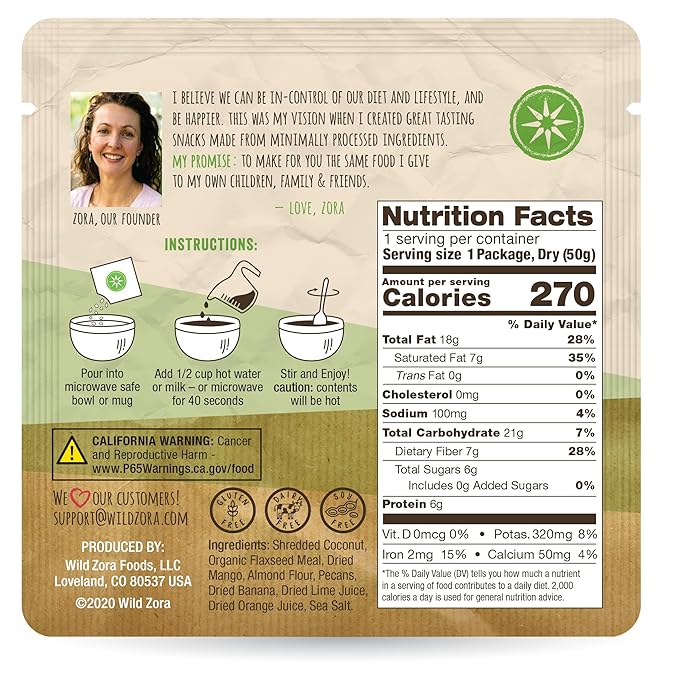 Wild Zora Instant Grain-Free Hot Cereal - Tasty Paleo Friendly Cereals, Instant Hot Meal, Breakfast to Go, Oatmeal Substitute, No Added Sugar, Grain, Dairy, or Soy, Gluten Free, 5-Pack Variety