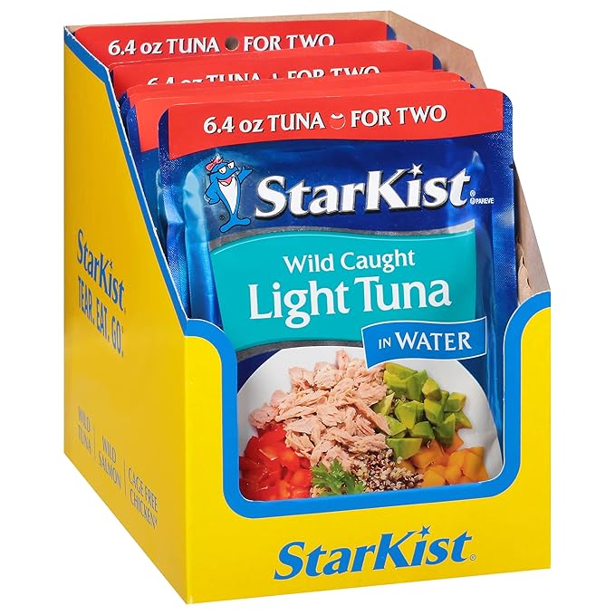 StarKist Chunk Light Tuna in Water, 6.4 oz Pouch (12 Pack) Ready to Eat Wild Caught Tuna, 19g Protein Per Serving, 80 Calories Per Serving, Gluten Free, Soy Free, Kosher, Perfect for Meals and Snacks