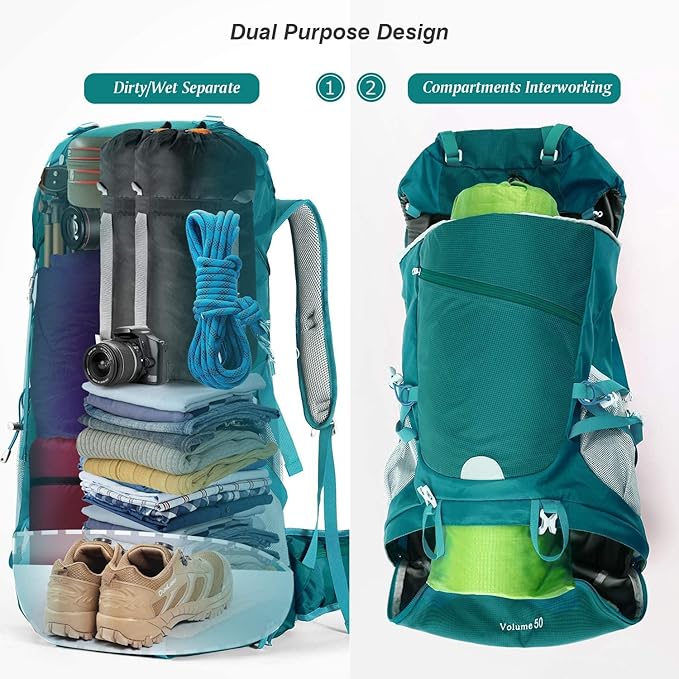 HOMIEE 50L Hiking Backpack Travel Bag Waterproof Camping Rucksack with Rain Cover Lightweight Backpacking Backpack