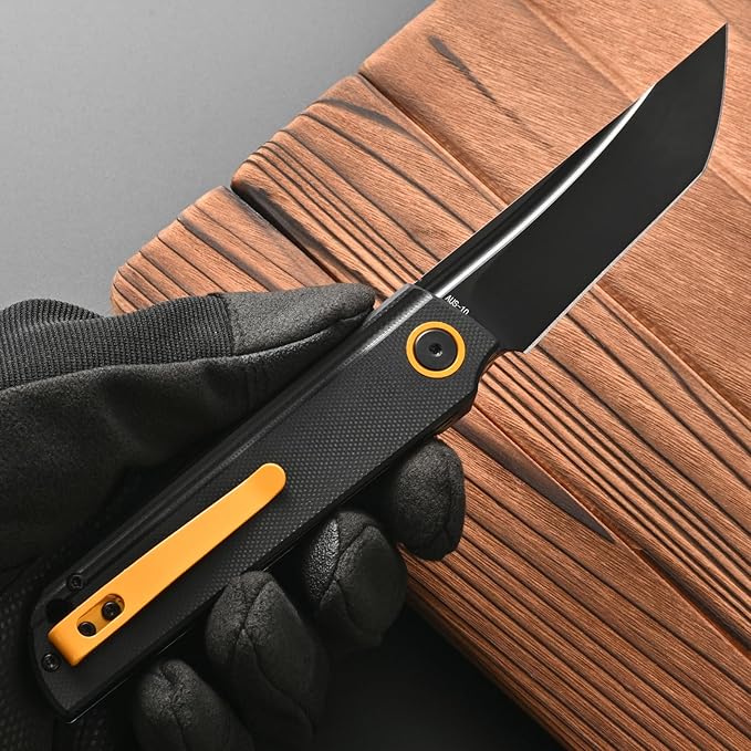 FF15 Folding Pocket Knife, AUS-10 Steel Blade G10 Handle EDC Tool Knife Pocket Clip for Men Women Outdoor Camping, Hunting, Survival(Black)