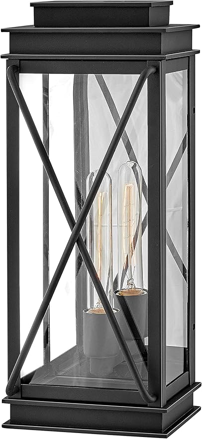 Hinkley Montecito Medium Wall Mount Outdoor Lantern - Modern, 1-Light, Aluminum, Clear Glass - Museum Black Finish