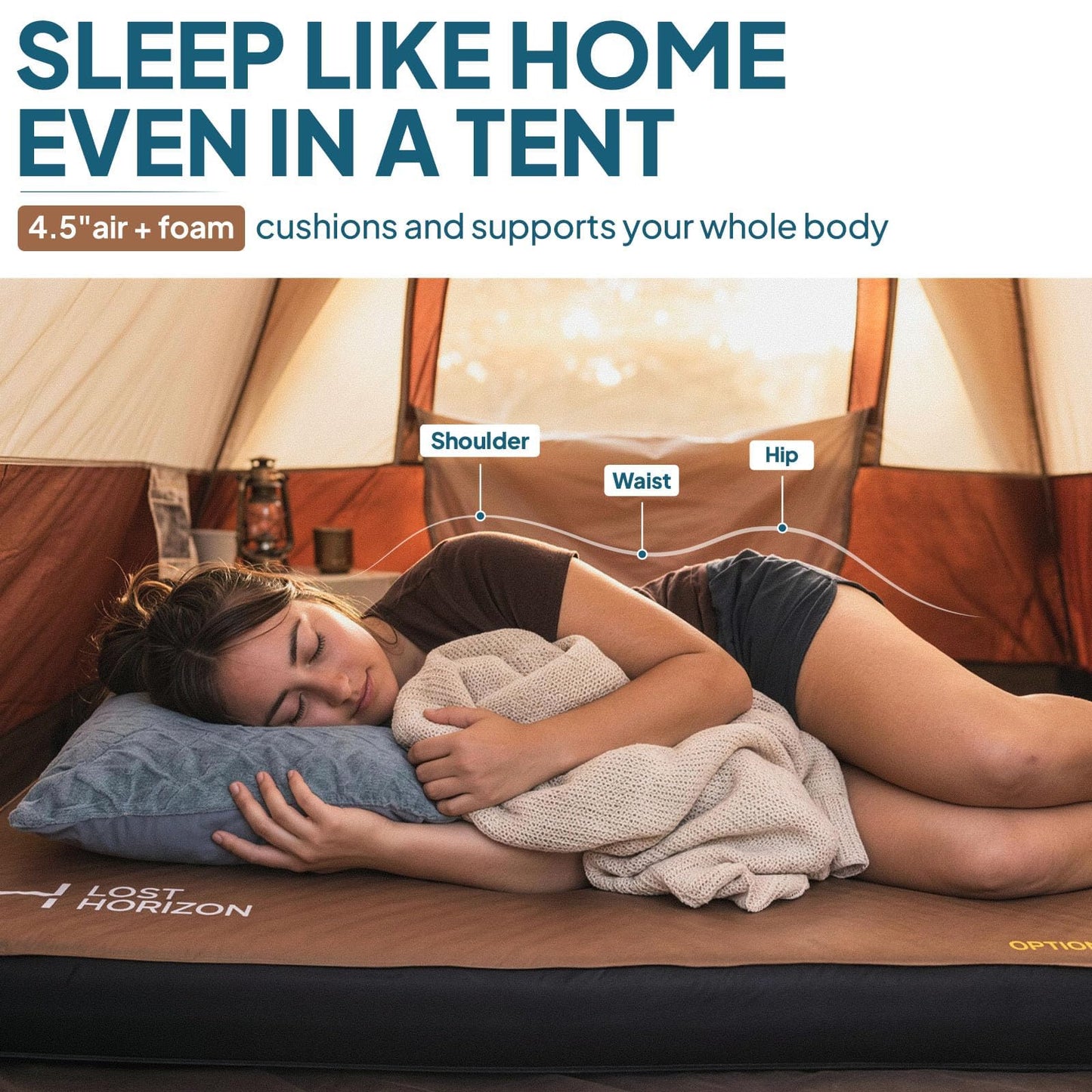 Lost Horizon Option3 Self-Inflating Foam Camping Mattress, Full, 4.5"