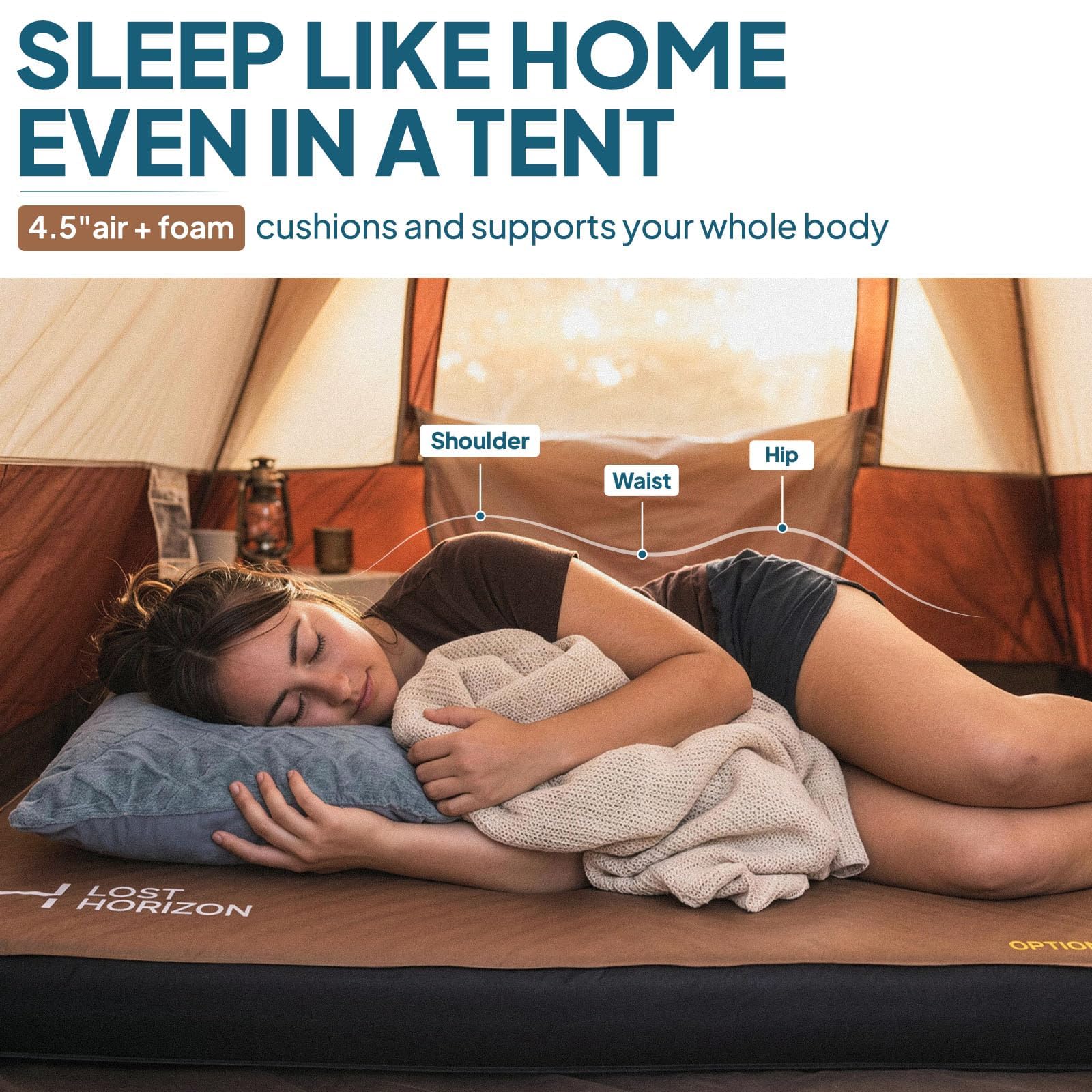 Lost Horizon Option3 Self-Inflating Foam Camping Mattress, Full, 4.5"