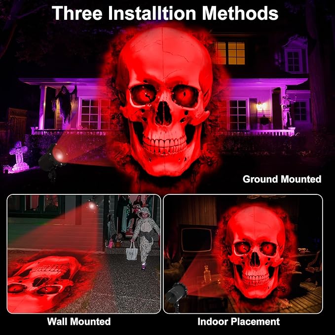 Treela Halloween Projector Lights Outdoor Indoor Dynamic Ghost Skull Lights Decoration Outside LED Landscape Lamp for Holiday Garden Supplies(Red,Skull)