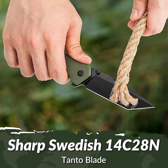 CIVIVI Brazen Folding Knife, Button Lock Pocket Knife with 3.46'' Swedish 14C28N Tanto Blade, Ultra-Grip G10 Handle, Low Profile Clip for EDC C19059C-2 (OD Green)