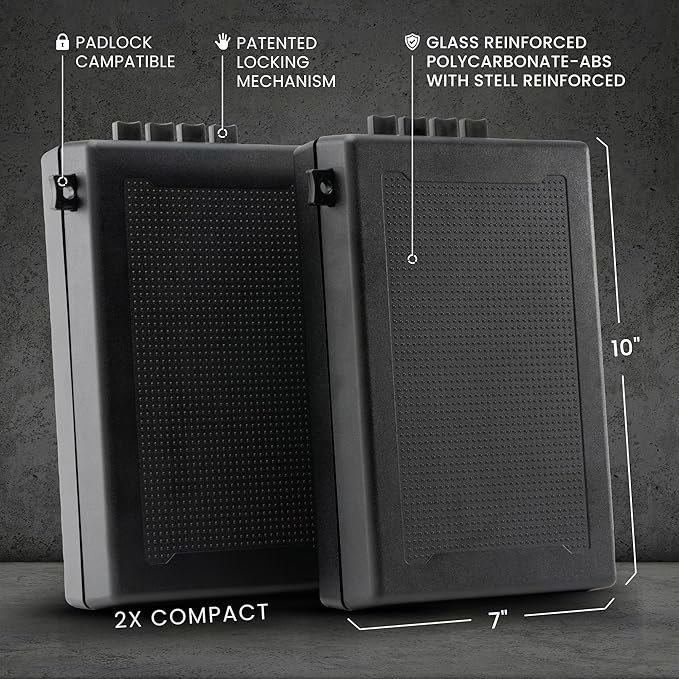 STOPBOX PRO Gun Safe Alternative for Handgun Storage, Instant Access Portable Gun Case, TSA Compliant Gun Lock Box for Car or Travel Safe Box, Quick Access Handgun | Black - 2PK (Compact Only)