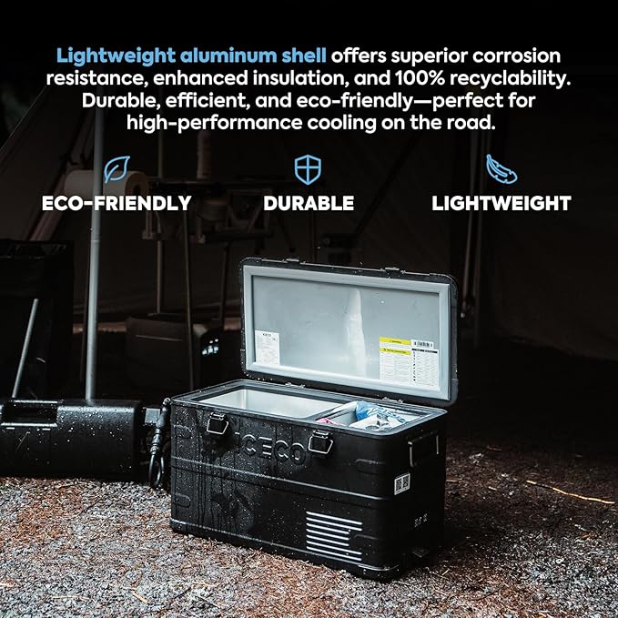 ICECO APL35 12V Refrigerator with Slide Mount, Dual Zone Portable Fridge Freezer, 37 Qts Aluminum Portable Fridge Freezer, -4℉~68℉, 12/24V DC, 100-240V AC, Camping Cooler for RV, Boat, Truck