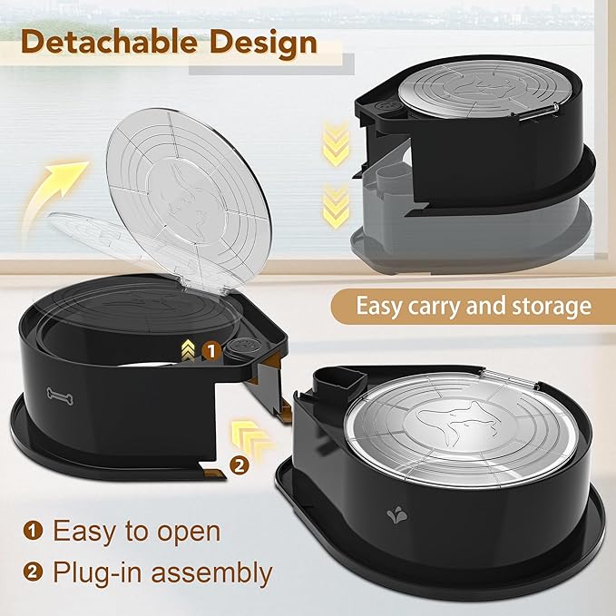 Stainless Steel Dog Bowl Set with Lids, 304 Metal Dual Food & Water Bowls for Dogs & Cats, Foldable Pet Feeder with Cover Keeps Food Fresh, Anti-Skid Dog Dish for Small/Medium/Large Pets
