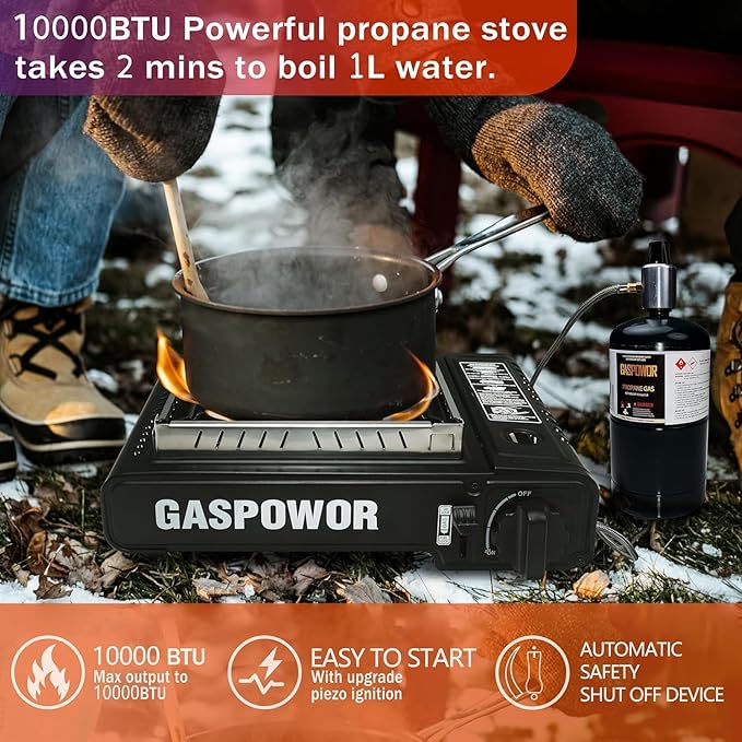 1-Burner Butane Stove included a Windblocker,10000 BTU Gas Stove Portable with Case, Automatic ignition Camping Stove,Portable Gas Stove,Precise Flame Control,Gas Burner for Cooking Outdoor