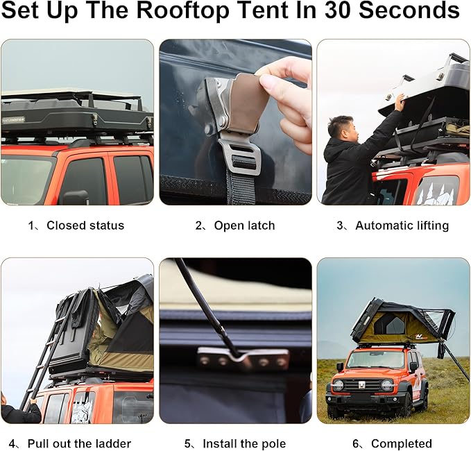 Naturnest Sirius1plus Hardshell Rooftop Tent with 2 Luggage Racks and Skyview Window, Aluminium Roof Top Tent with 3-Color LED Lights and Internal USB Plug for Jeeps, SUVs and Trucks, 2-3 Person