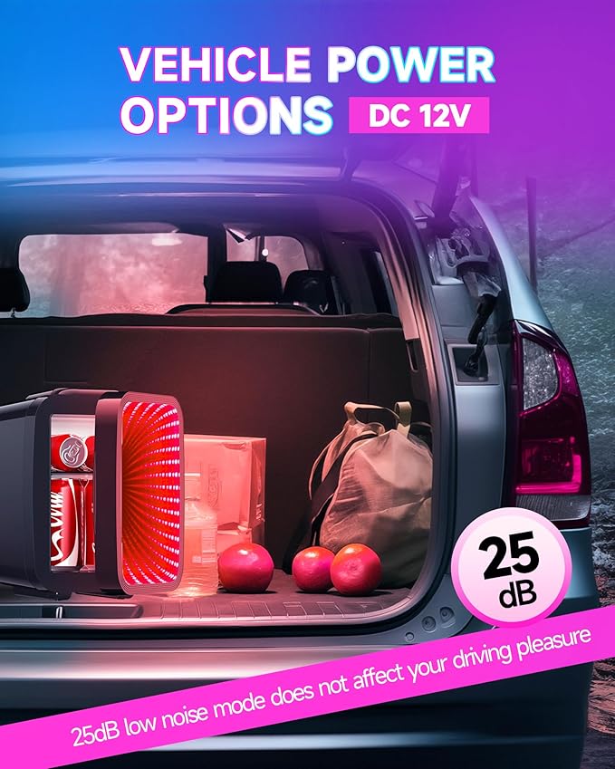 Mini Fridge, 4 Liter/6 Cans Small Refrigerator With Dimmable LED Light,AC/DC Portable Thermoelectric Cooler and Warmer Gaming mini fridge for Bedroom,Office,Gaming room and Car (Black)