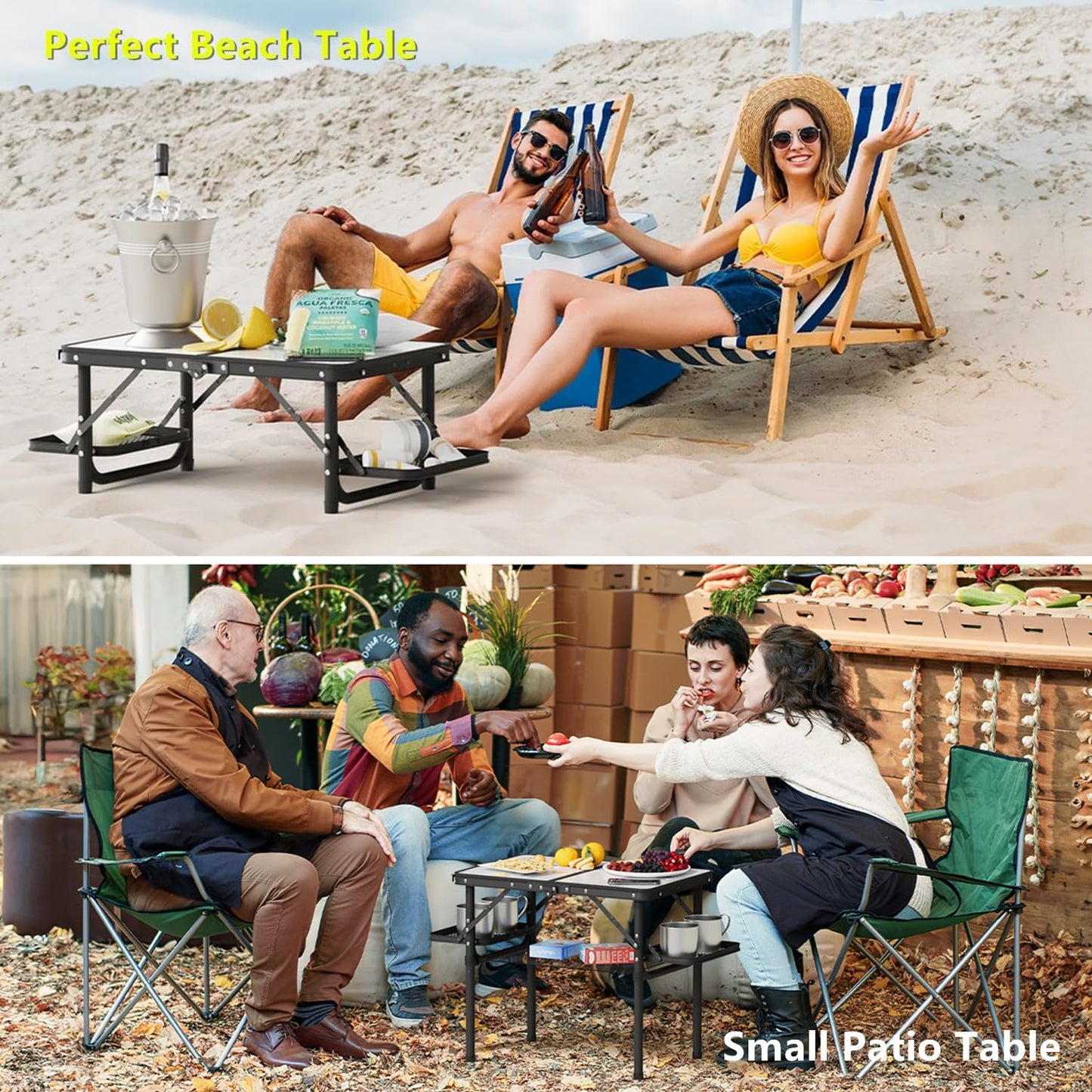 Titanker Small Camping Table Foldable 2ft, Folding Picnic Table with Side Racks & Net, Folding Camp