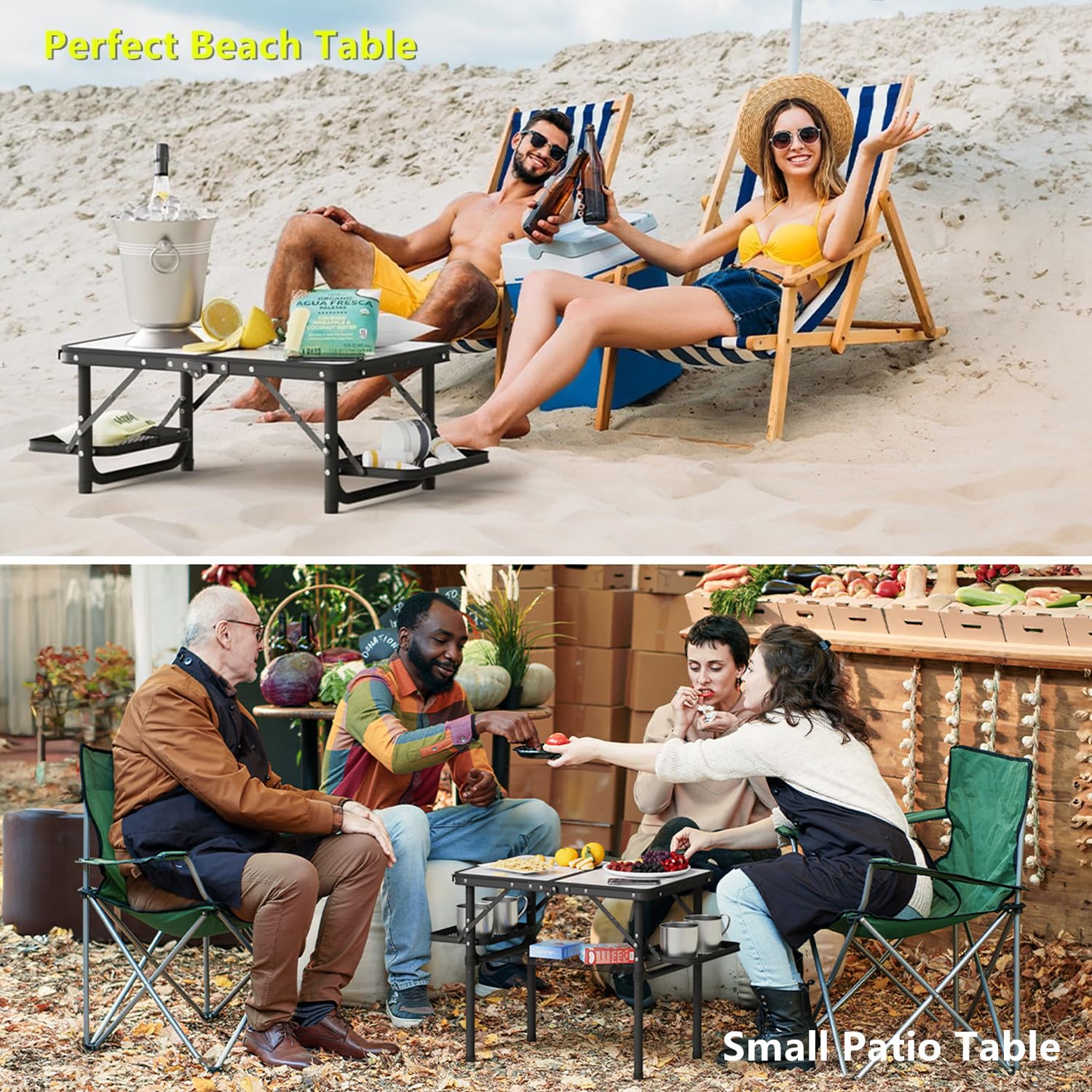 Titanker Small Camping Table Foldable 2ft, Folding Picnic Table with Side Racks & Net, Folding Camp