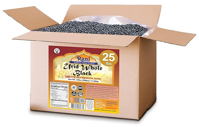 Rani Urid/Urad Whole Black (Matpe Beans with Skin) Indian Lentils 400oz (25lbs) 11.36kg Bulk Box ~ All Natural | Gluten Friendly | Non-GMO | Kosher | Vegan | Indian Origin