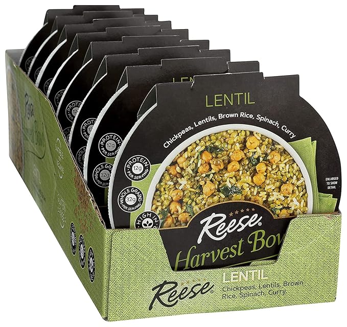 Reese Lentil Harvest Bowl | Chickpeas, Brown Rice, Spinach | High in Fiber & Protein (Pack of 8)
