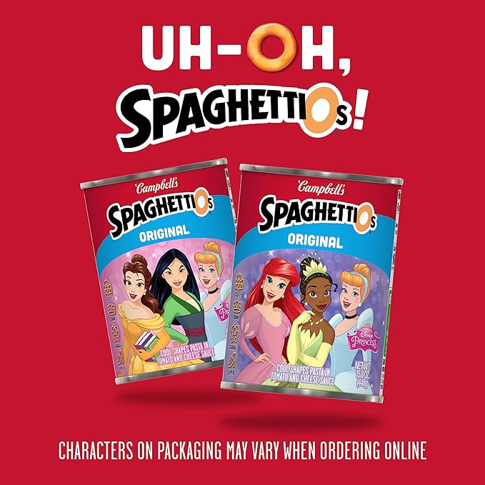 SpaghettiOs Original Disney Princess Shapes Canned Pasta, Healthy Snack for Kids and Adults, 15.8 OZ Can (Pack of 2)