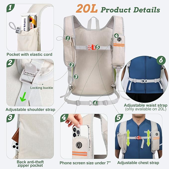 20L Small Hiking Backpack for Men Women Foldable Packable Back Pack Ultralight Hiking Daypack for Travel Camping Outdoor, Beige Green