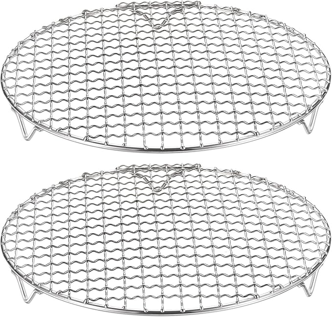 HARFINGTON 2pcs Round Cooking Rack 9.6-inch 201 Stainless Steel Cross Wire Barbecue Grill Net with 20mm Legs for Cooking Baking Steaming BBQ
