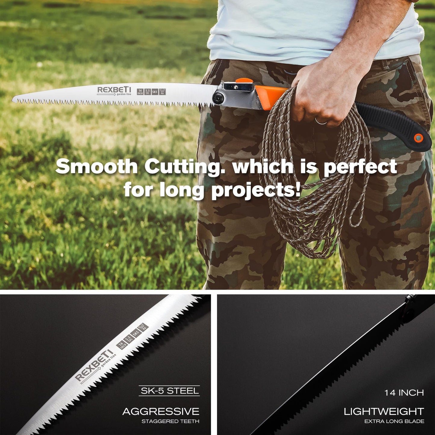 REXBETI 14-Inch Folding Pruning Saw, Extra Long Hand Saw for Tree Trimming