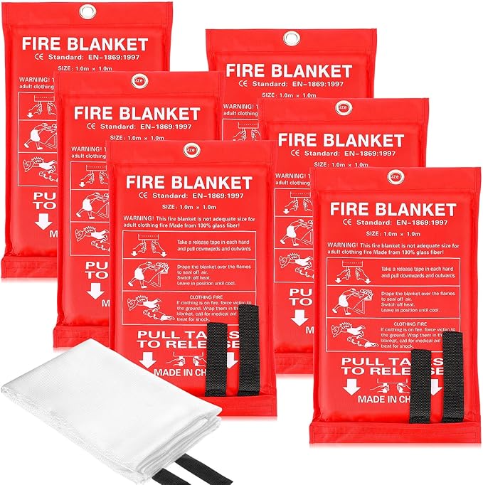 Macarrie 6 Pack 39??x 39??Fire Blanket Emergency for Home and Kitchen Safety Suppression Blanket Fiberglass Fireproof Survival for Fireplace Car Office Camping (Red)
