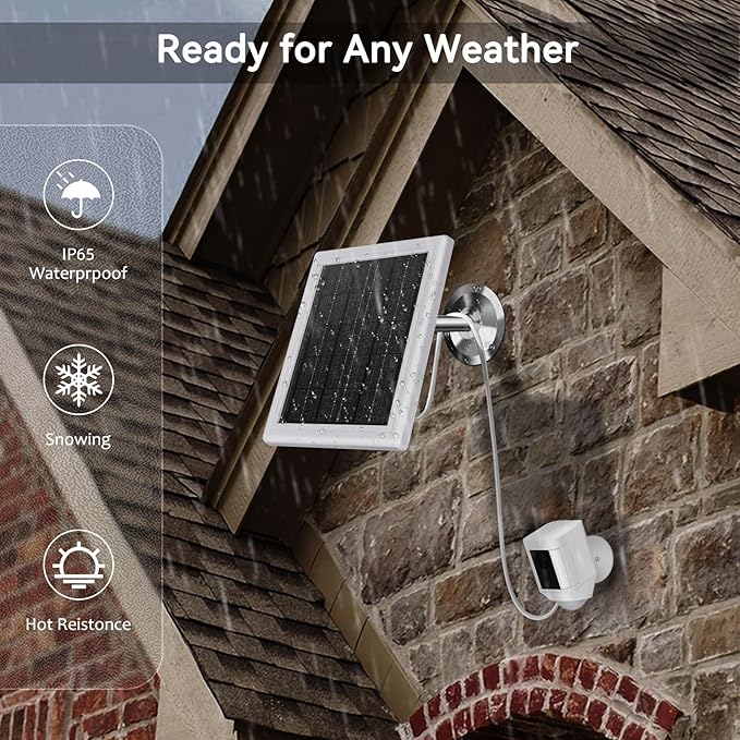Ring Solar Panel Charger 5W Solar Panel for Security Camera Compatible for Ring Camera Waterproof Solar Panel with Type-C, Micro USB and DC Port Cable for Most Cameras