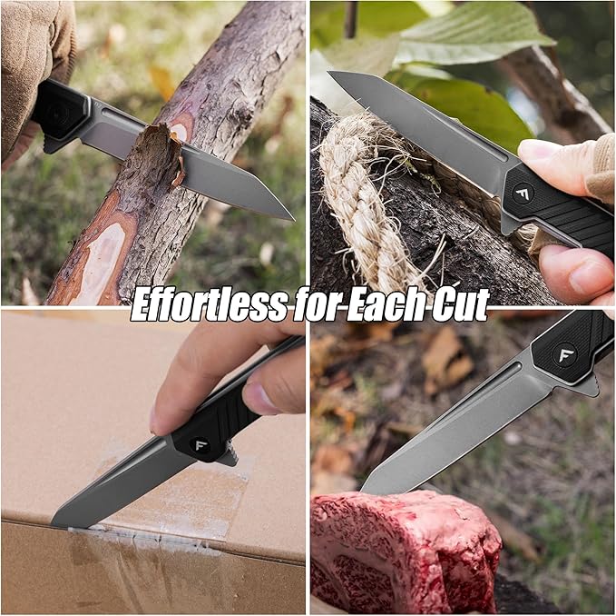 FLISSA Folding Knife, Pocket Knife with D2 Steel Blade, G10 Handle, Pocket Clip, Lightweight for Camping, Tactical, Hiking, Hunting, EDC, Daily Use, Outdoor Activities(Black)