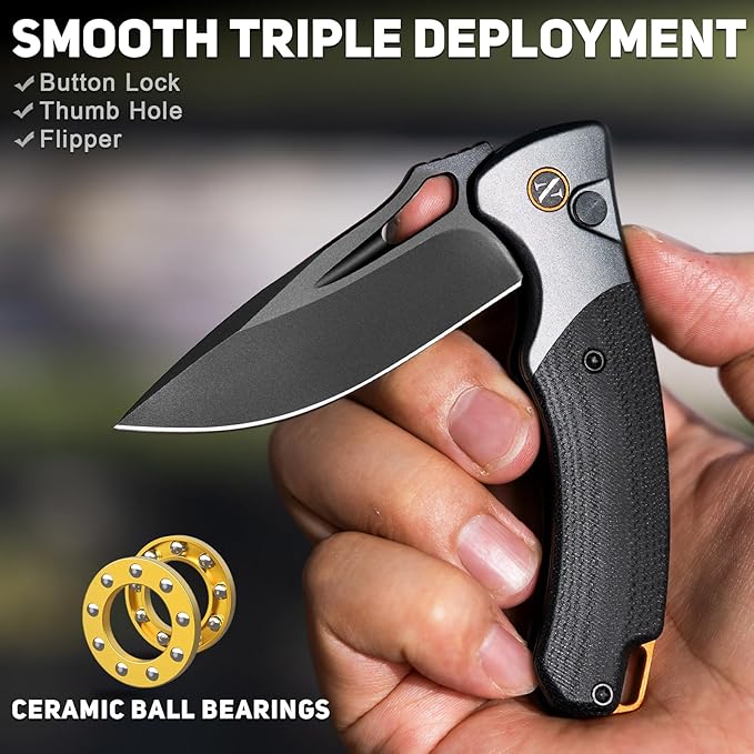 NedFoss Heron Pocket Knife for Men, 2.95" Japanese VG10 Steel Blade Button Lock EDC Knife with Lightweight G10 Handle w/Aluminum Bolster, Folding Utility Knife for Camping, Hunting, Survival Use