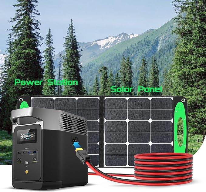Bateria Power Solar to XT60 Charge Extension Cable with Solar Connectors Caps, Combined Wire Solar Connector to XT60 Adapter Cable for Solar Panel to Battery RV Power Station Generator 10AWG 50FT