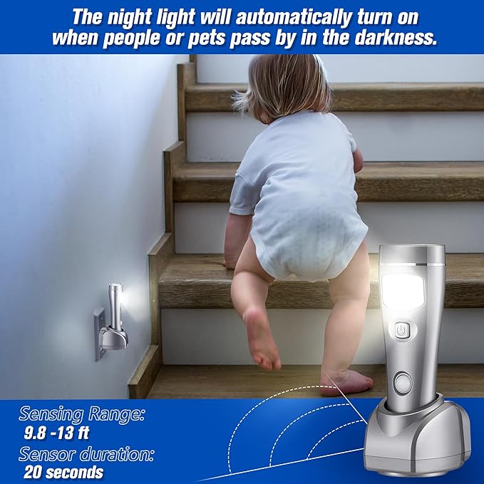 Enhon 4 Pack 4 in 1 LED Emergency Lights for Home Power Failure, Rechargeable Plug in Flashlight Motion Sensor Night Light, Automatic Turn On Power Outage Light for Home Hurricane Supplies