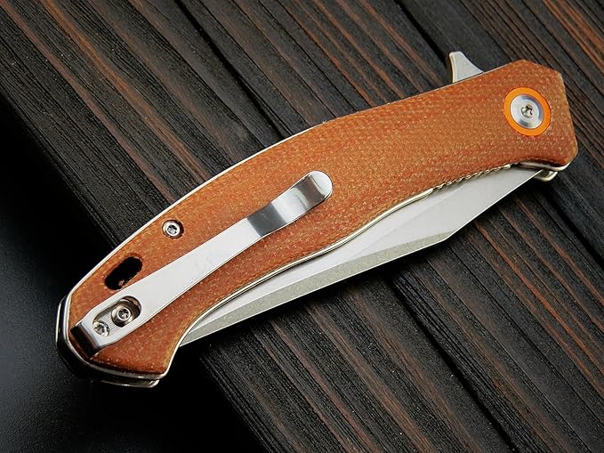 Sitivien ST112 Folding Knife, D2 Blade and Micarta Handle EDC Tool Knife with Pocket Clip for Outdoor Camping Hiking Survival(Brown)