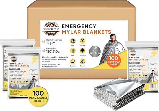 Emergency Mylar Blankets 130 * 210 Cm Large Reusable Thermal Space Blanket Survival Rescue Insulating Reflective foil kit Outdoors Hiking Camping Blanket First Aid Car Emergency Kit Pack of 100