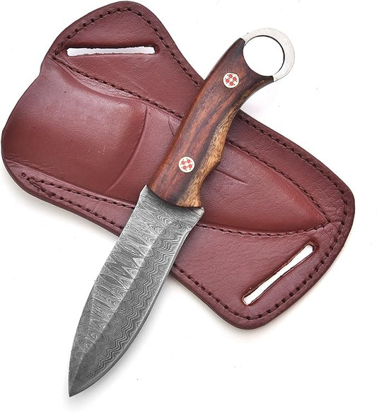 Custom Handmade Fixed Blade Hunting Knife - 9 Inch hand Forged Full Tang Knives For Hunting, Outdoor Camping, Hiking, Fishing, Bushcraft Knives With Leather Sheath. (Damascus - 1)