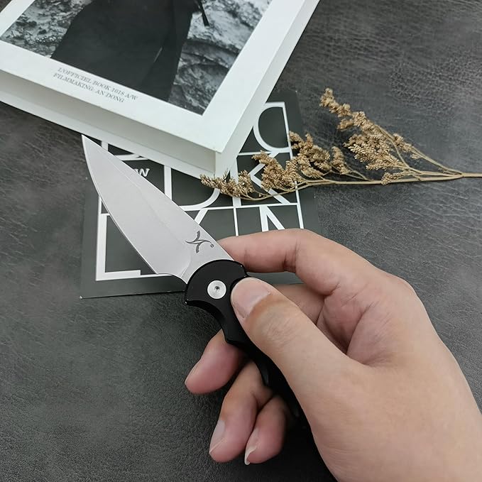 HUAAO 7.5??Assisted Opening Push Button Folding Pocket Knife, 2.8??D2 Blade Aluminum Alloy Handles with Pocket Clip and Lanyard Loop for EDC