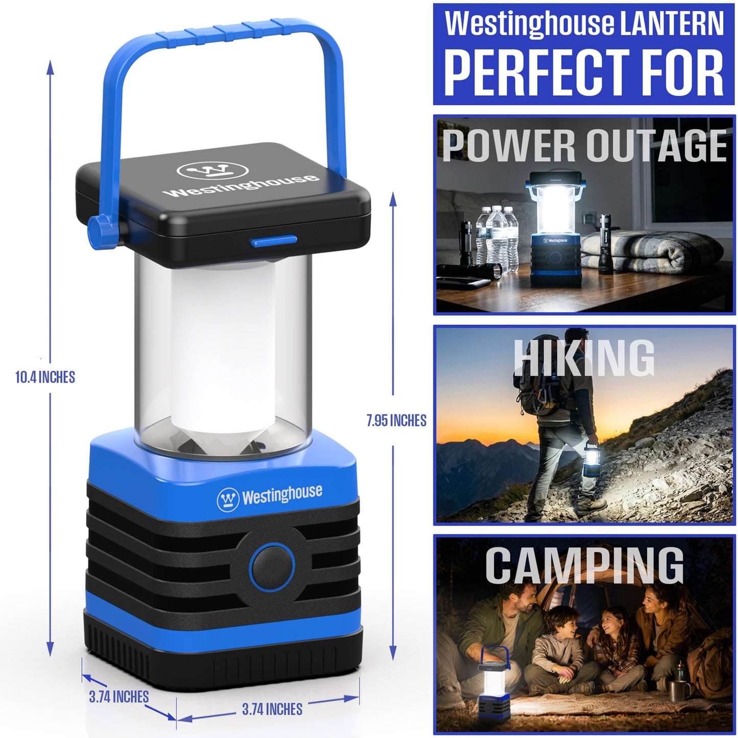 Solar Rechargeable Camping Lantern, 1000 Lumen LED Lantern, 5 Lighting Modes, IPX4 Water Resistant