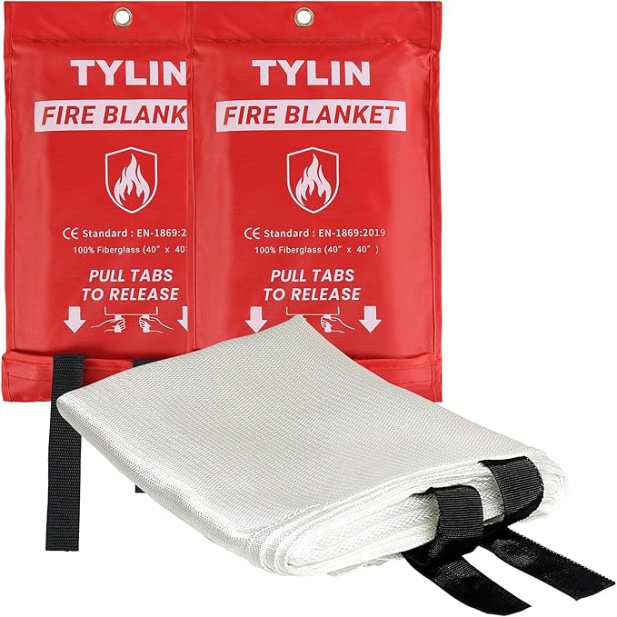 TYLIN Emergency Fire Blanket for Home & Kitchen 40??x 40??- 2 Pack, High Heat Resistant Fire Suppression Blankets for Home Safety, Kitchen, and Camping Fiberglass Welding (2)