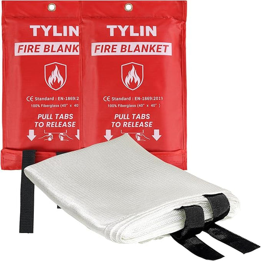 TYLIN Emergency Fire Blanket for Home & Kitchen 40??x 40??- 2 Pack, High Heat Resistant Fire Suppression Blankets for Home Safety, Kitchen, and Camping Fiberglass Welding (2)