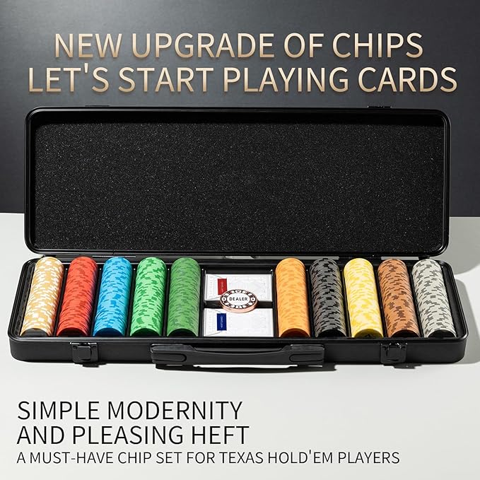 ARTGAME 14g Clay Poker Chips Set for Texas Hold’em, 500 PCS [with Numbered Values] with Chip Case, Bright Colored Chips are Easy to Distinguish Ideal Gifts for Poker Players