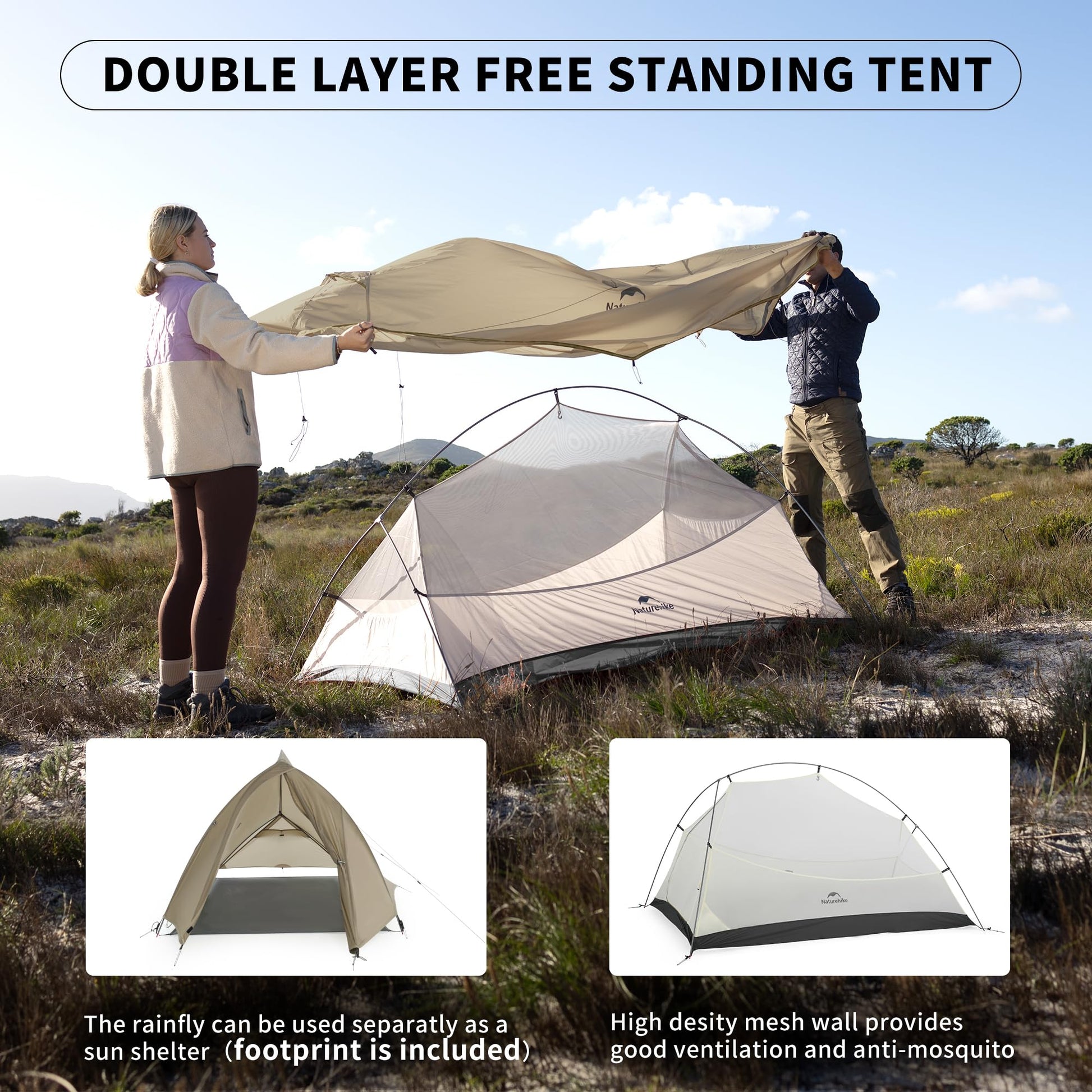 Naturehike Cloud up Pro 2 Person Tent, Double Layer Waterproof Two Person Tent,Ultralight 2 Person