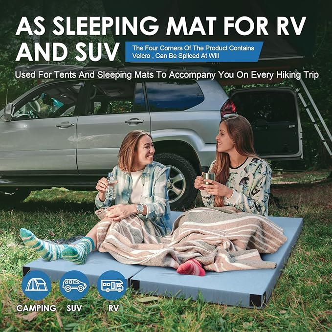 KingChii CertiPUR-US Memory Foam Camping Mattress, Portable Roll Up Travel Car Camping Mattress Sleeping Pad & Floor Mattress, Cot Mattress Guest Bed for Sleepover with Waterproof Cover & Travel Bag
