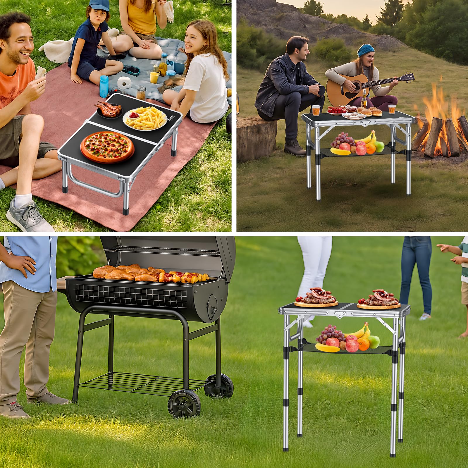 Anbte Folding Camping Table, 24"X 16" Adjustable Height Small Folding Table