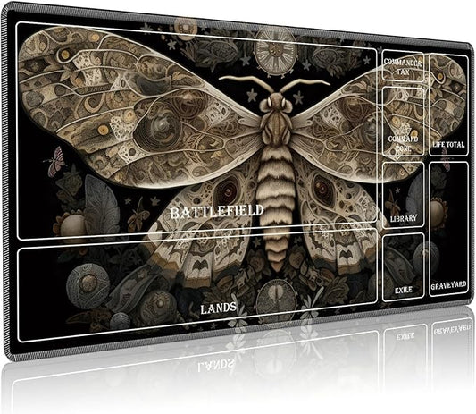 Playmat for MTG with Magic Zones, 24 x 14 inches Game Play Mat for MTG TCG, Trading Card Game Play Mat Desk Mats with Stitched Edges Non-Slip Base, Moth