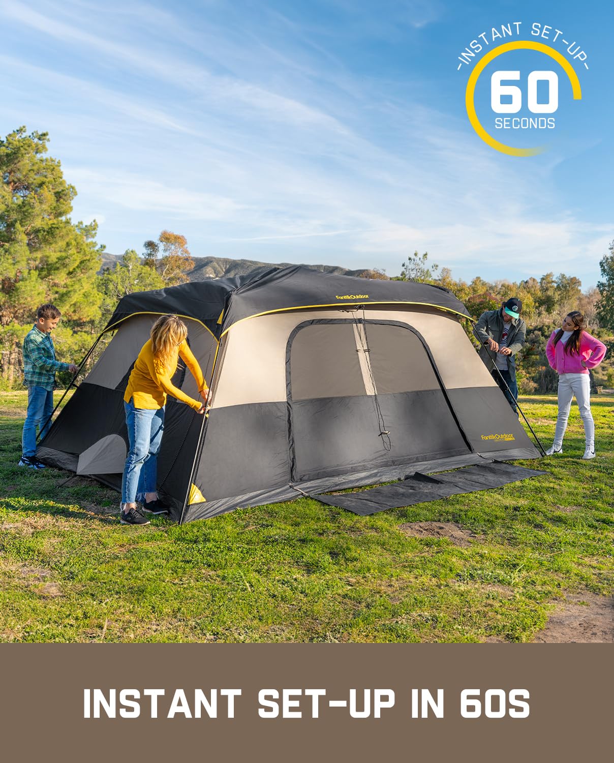 FanttikOutdoor Zeta C10 Pro 10 Person Tent for Camping Setup in 60s (Khaki)