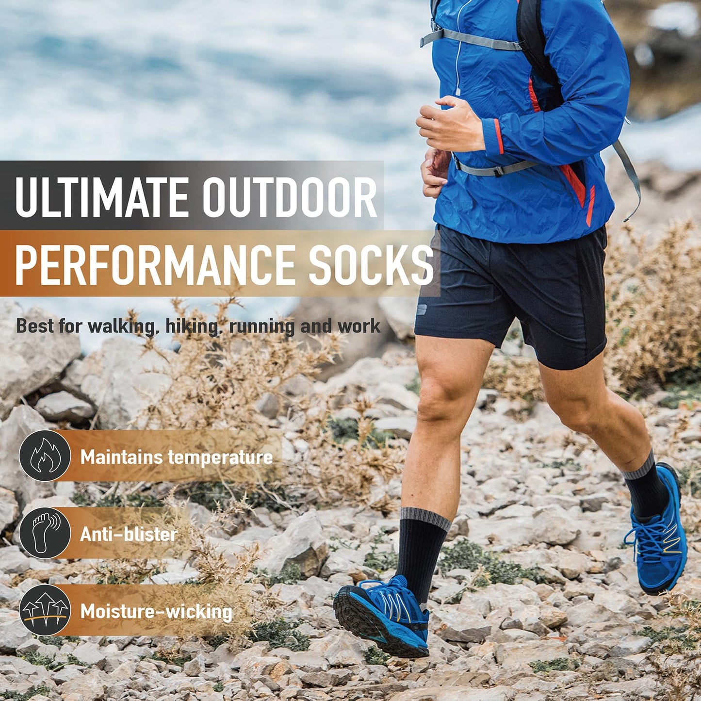 Niorasen Merino Wool Hiking Crew Socks for Men & Women, Thick Cushioned Anti-Blister