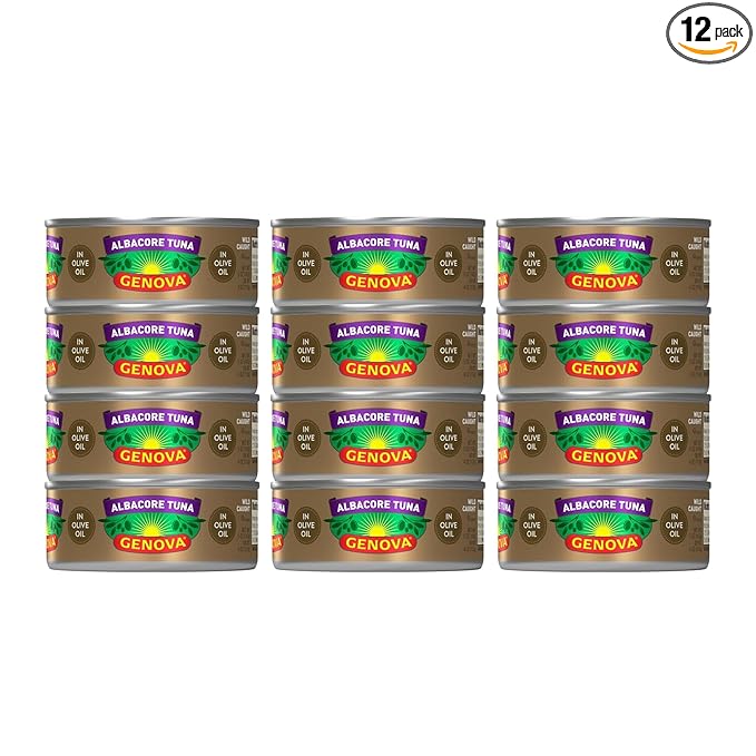 Genova Premium Albacore Tuna in Olive Oil, 5 Ounce Cans (Pack of 12), Wild Caught Canned Tuna, Solid White