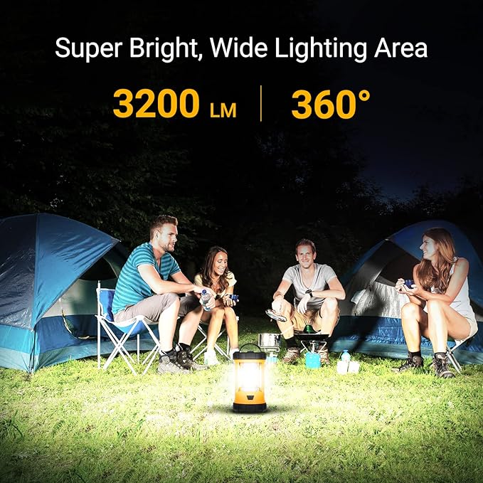 Camping Lantern, 3200LM Bright Camping Lights, 4600mAh Rechargeable LED Lantern, Flashlight for