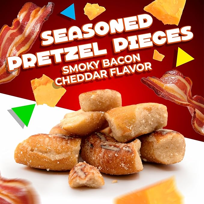 Smoky Bacon Cheese Pretzel Pieces | 1 Pound Bag | Bold Flavored, Naturally Seasoned Pretzels | Crunchy, Salty Pretzel Snacks with Cheddar and Bacon