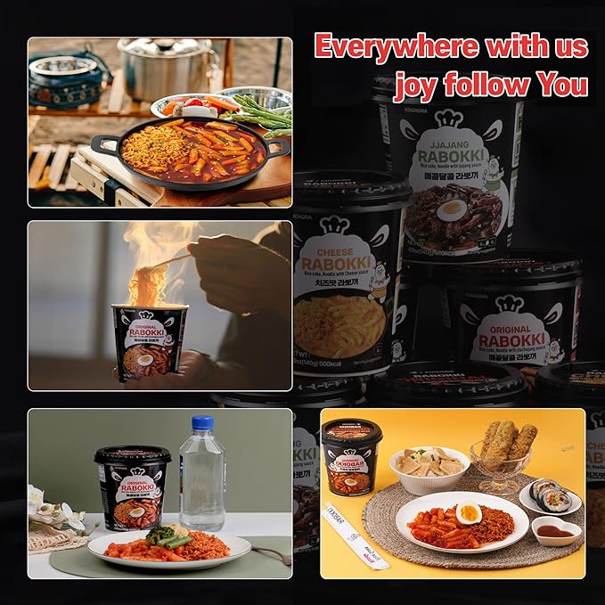 KINIKORA Premium Instant Rabokki Cup - Swicy Flavor, 2 Cups, Korean Ramen & Tteokbokki, Quick and Easy Street Food