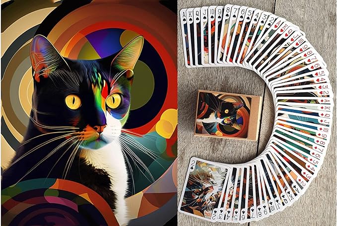 Art Deco CAT Portraits Playing Cards (Poker Deck 54 Cards All Different) Vintage Art Deco Cubism Avantgarde Naïve Cat Art Portrait Posters